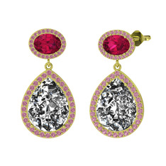 Lupine Küpe - Beyaz zirkon, rodolit garnet ve pembe kuvars 18 ayar altın küpe #cr0yis