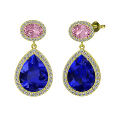 Lupine Küpe - Lab safir, pembe kuvars ve beyaz zirkon 14 ayar altın küpe #cwlgj4