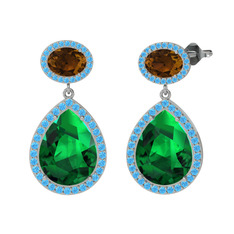 Yeşil kuvars, dumanlı kuvars ve akuamarin 18 ayar beyaz altın küpe