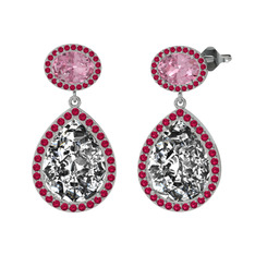 Lupine Küpe - Beyaz zirkon, pembe kuvars ve rodolit garnet 14 ayar beyaz altın küpe #d3uetc