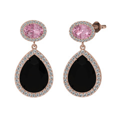 Lupine Küpe - Siyah zirkon, pembe kuvars ve beyaz zirkon 8 ayar rose altın küpe #d4frmz