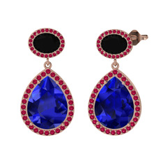 Lab safir, siyah zirkon ve rodolit garnet 18 ayar rose altın küpe