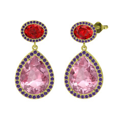 Lupine Küpe - Pembe kuvars, garnet ve ametist 925 ayar altın kaplama gümüş küpe #ducy44