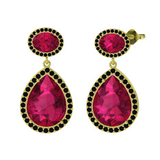 Lupine Küpe - Rodolit garnet ve siyah zirkon 925 ayar altın kaplama gümüş küpe #e0h9hm