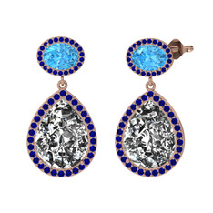 Lupine Küpe - Beyaz zirkon, akuamarin ve lab safir 925 ayar rose altın kaplama gümüş küpe #ebcili