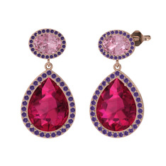 Lupine Küpe - Rodolit garnet, pembe kuvars ve ametist 14 ayar rose altın küpe #eeu7u