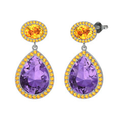 Ametist ve sitrin 925 ayar gümüş küpe