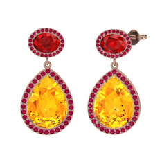 Lupine Küpe - Sitrin, garnet ve rodolit garnet 14 ayar rose altın küpe #euw2fv