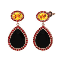 Siyah zirkon, sitrin ve garnet 18 ayar rose altın küpe