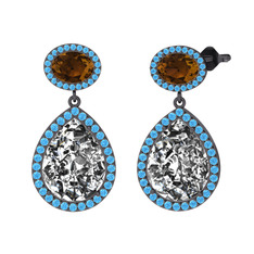 Lupine Küpe - Beyaz zirkon, dumanlı kuvars ve akuamarin 925 ayar siyah rodyum kaplama gümüş küpe #ff5rsm