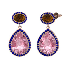 Lupine Küpe - Pembe kuvars, dumanlı kuvars ve lab safir 18 ayar rose altın küpe #fw70n0