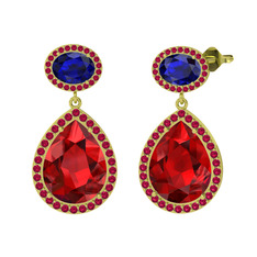 Garnet, lab safir ve rodolit garnet 18 ayar altın küpe