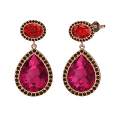 Rodolit garnet, garnet ve dumanlı kuvars 925 ayar rose altın kaplama gümüş küpe