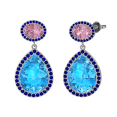 Lupine Küpe - Akuamarin, pembe kuvars ve lab safir 18 ayar beyaz altın küpe #gfzqfv