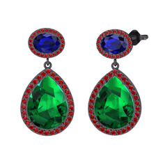 Lupine Küpe - Yeşil kuvars, lab safir ve garnet 925 ayar siyah rodyum kaplama gümüş küpe #gifqup