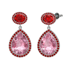 Lupine Küpe - Pembe kuvars ve garnet 18 ayar beyaz altın küpe #gnbq54