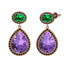 Lupine Küpe - Ametist, yeşil kuvars ve dumanlı kuvars 8 ayar rose altın küpe #grhhrb