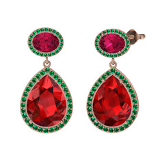Garnet, rodolit garnet ve yeşil kuvars 8 ayar rose altın küpe