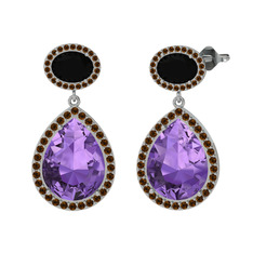 Lupine Küpe - Ametist, siyah zirkon ve dumanlı kuvars 925 ayar gümüş küpe #gsr5ip