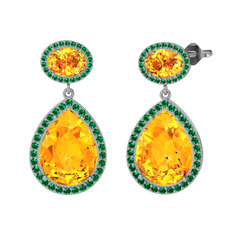 Lupine Küpe - Sitrin ve yeşil kuvars 18 ayar beyaz altın küpe #gyqhp6