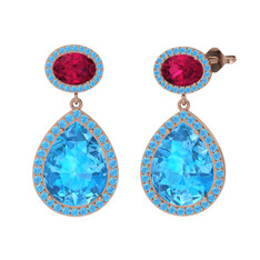 Akuamarin ve rodolit garnet 925 ayar rose altın kaplama gümüş küpe