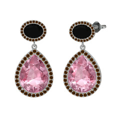 Lupine Küpe - Pembe kuvars, siyah zirkon ve dumanlı kuvars 925 ayar gümüş küpe #hltxvs