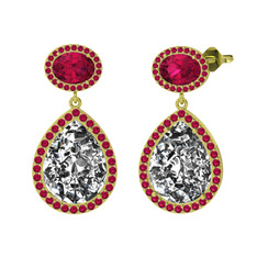 Lupine Küpe - Beyaz zirkon ve rodolit garnet 8 ayar altın küpe #hvqzjb