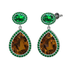 Lupine Küpe - Dumanlı kuvars ve yeşil kuvars 18 ayar beyaz altın küpe #hxi09z