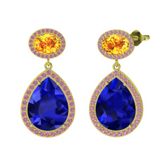 Lupine Küpe - Lab safir, sitrin ve pembe kuvars 8 ayar altın küpe #i595kd