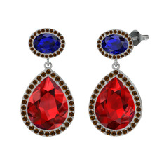 Lupine Küpe - Garnet, lab safir ve dumanlı kuvars 14 ayar beyaz altın küpe #ic6ae1
