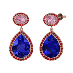 Lupine Küpe - Lab safir, pembe kuvars ve garnet 925 ayar rose altın kaplama gümüş küpe #ifnulm