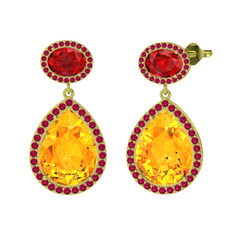 Sitrin, garnet ve rodolit garnet 18 ayar altın küpe