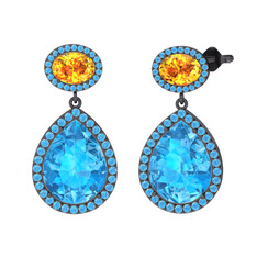 Lupine Küpe - Akuamarin ve sitrin 925 ayar siyah rodyum kaplama gümüş küpe #iz8ot9