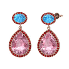 Lupine Küpe - Pembe kuvars, akuamarin ve garnet 18 ayar rose altın küpe #j34kne