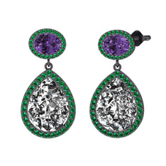 Lupine Küpe - Beyaz zirkon, ametist ve yeşil kuvars 925 ayar siyah rodyum kaplama gümüş küpe #jopblk