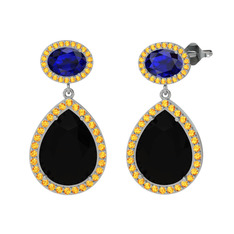 Siyah zirkon, lab safir ve sitrin 925 ayar gümüş küpe