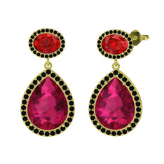 Rodolit garnet, garnet ve siyah zirkon 8 ayar altın küpe
