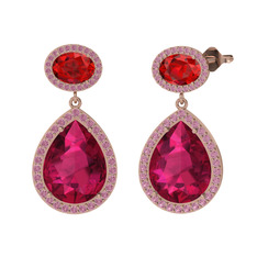 Lupine Küpe - Rodolit garnet, garnet ve pembe kuvars 8 ayar rose altın küpe #k8zd8h