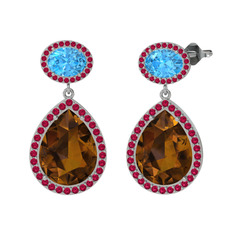 Lupine Küpe - Dumanlı kuvars, akuamarin ve rodolit garnet 18 ayar beyaz altın küpe #ki9rvd