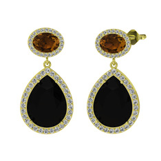 Siyah zirkon, dumanlı kuvars ve beyaz zirkon 925 ayar altın kaplama gümüş küpe