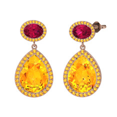 Sitrin ve rodolit garnet 14 ayar rose altın küpe