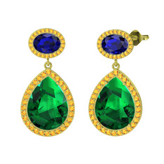 Lupine Küpe - Yeşil kuvars, lab safir ve sitrin 925 ayar altın kaplama gümüş küpe #kw6r87