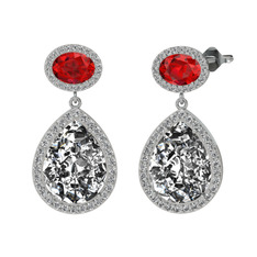 Beyaz zirkon ve garnet 14 ayar beyaz altın küpe