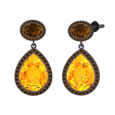 Lupine Küpe - Sitrin ve dumanlı kuvars 925 ayar siyah rodyum kaplama gümüş küpe #lcthri