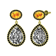 Lupine Küpe - Beyaz zirkon, sitrin ve siyah zirkon 18 ayar altın küpe #ldho8r