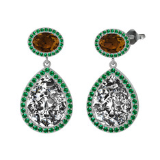 Lupine Küpe - Beyaz zirkon, dumanlı kuvars ve yeşil kuvars 18 ayar beyaz altın küpe #lyvh54