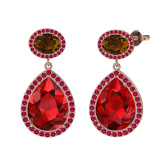 Lupine Küpe - Garnet, dumanlı kuvars ve rodolit garnet 14 ayar rose altın küpe #m17dfb