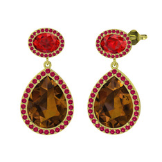 Lupine Küpe - Dumanlı kuvars, garnet ve rodolit garnet 8 ayar altın küpe #m84htx