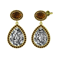 Lupine Küpe - Beyaz zirkon ve dumanlı kuvars 18 ayar altın küpe #mbftnp