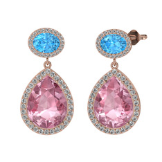 Lupine Küpe - Pembe kuvars, akuamarin ve beyaz zirkon 8 ayar rose altın küpe #mq0v3o